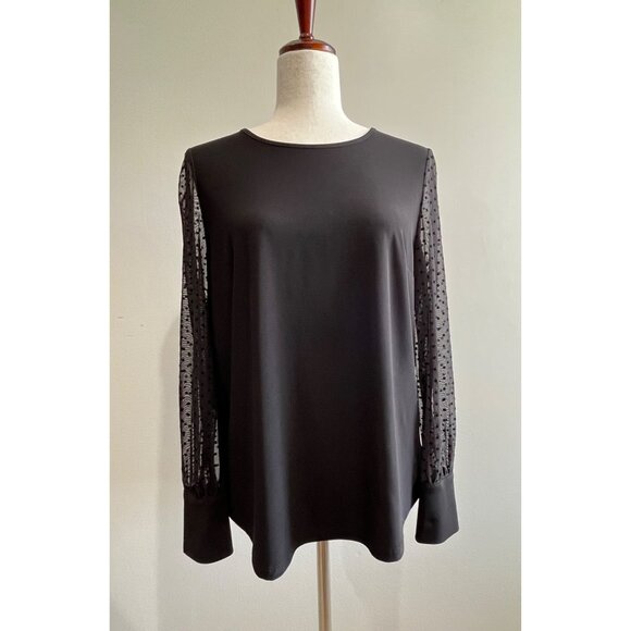 Anne Klein Tops - Anne Klein Sheer Puff Sleeve Blouse Womens M Black Stretch Whimsigoth